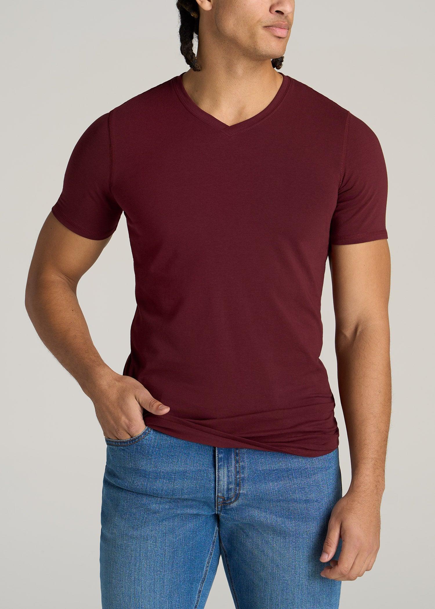 The Essential SLIM-FIT V-Neck Men's Tall Tees in Garnet Red Male Product Image