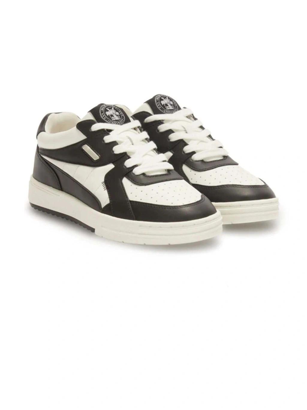 PALM ANGELS University Lace-up Leather Sneakers In White Black Product Image