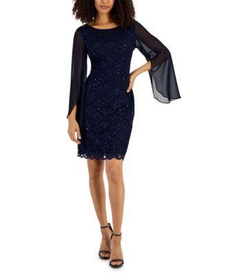 Women's Cape-Sleeve Lace Sheath Dress Product Image