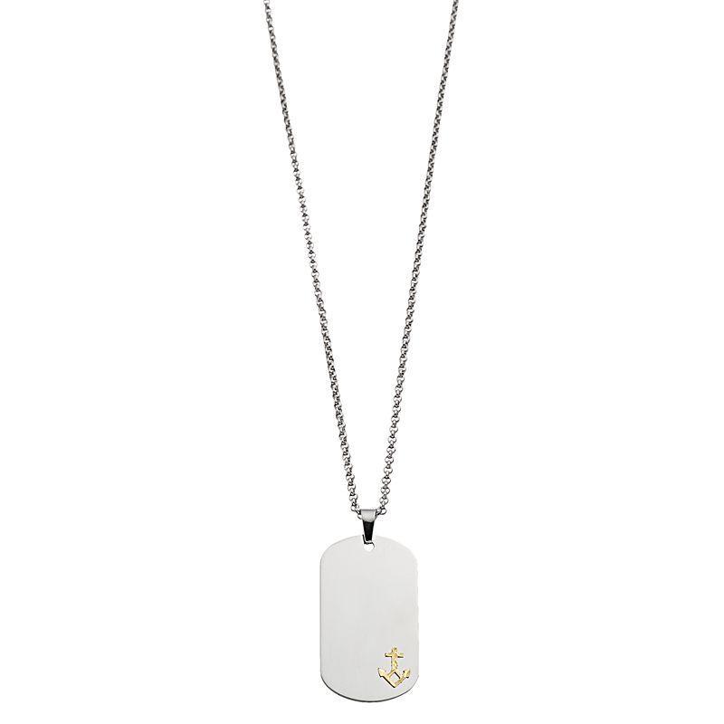 Kristen Kesho 14k Gold Anchor on Stainless Steel Dog Tag Pendant Necklace, Mens Silver Product Image