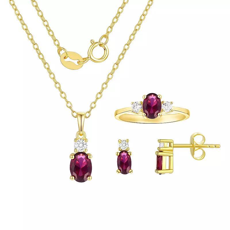 14k Gold Over Silver Simulated Birthstone & Cubic Zirconia Pendant, Ring, & Earring Trio Set, Womens, February Product Image