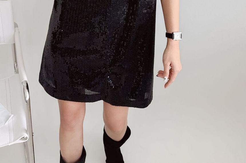 Short-Sleeve Sequined Mini Dress Product Image