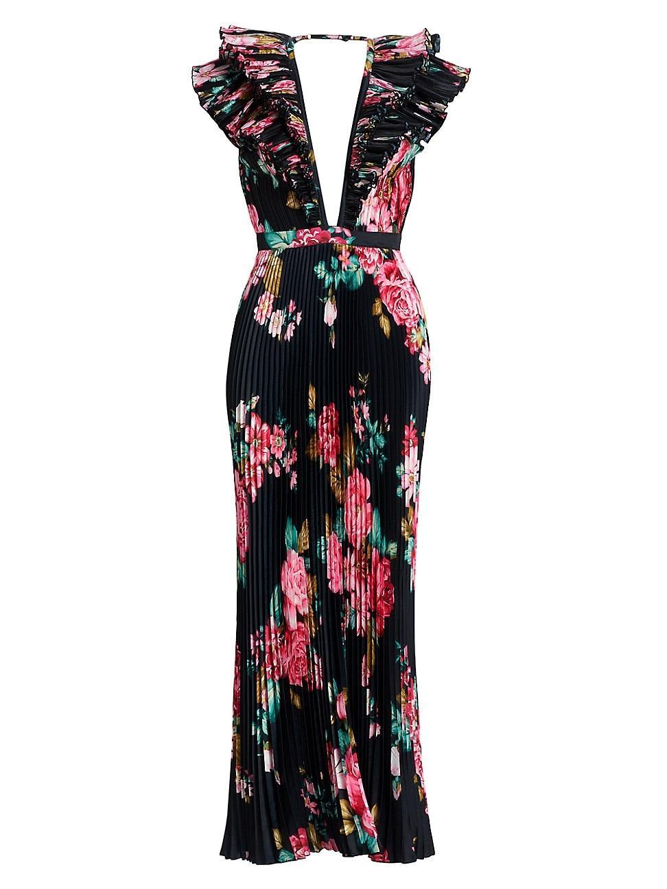 Womens Floral Pleated Plunge Maxi Dress Product Image