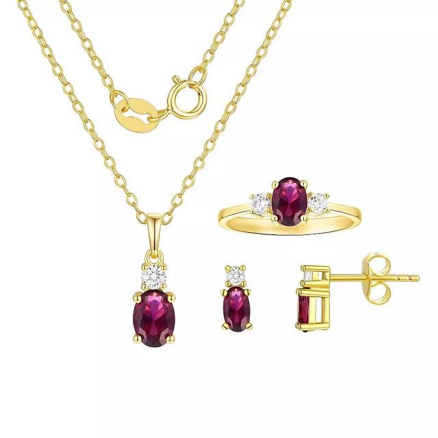 14k Gold Over Silver Simulated Birthstone & Cubic Zirconia Pendant, Ring, & Earring Trio Set, Womens, February Product Image