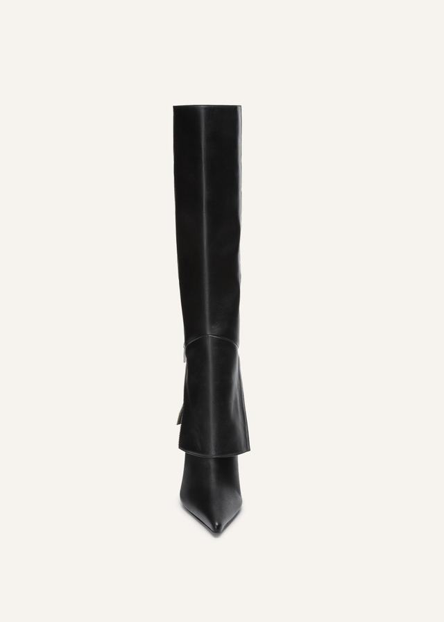 Exposed zipper boots in black leather Product Image