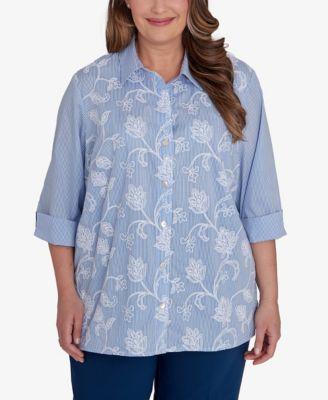 Plus Size Classic Embroidered Pinstripe Button Down Top Product Image