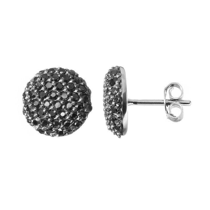 Sophie Miller Black Cubic Zirconia Black-Rhodium Plated Sterling Silver Button Stud Earrings, Womens Product Image