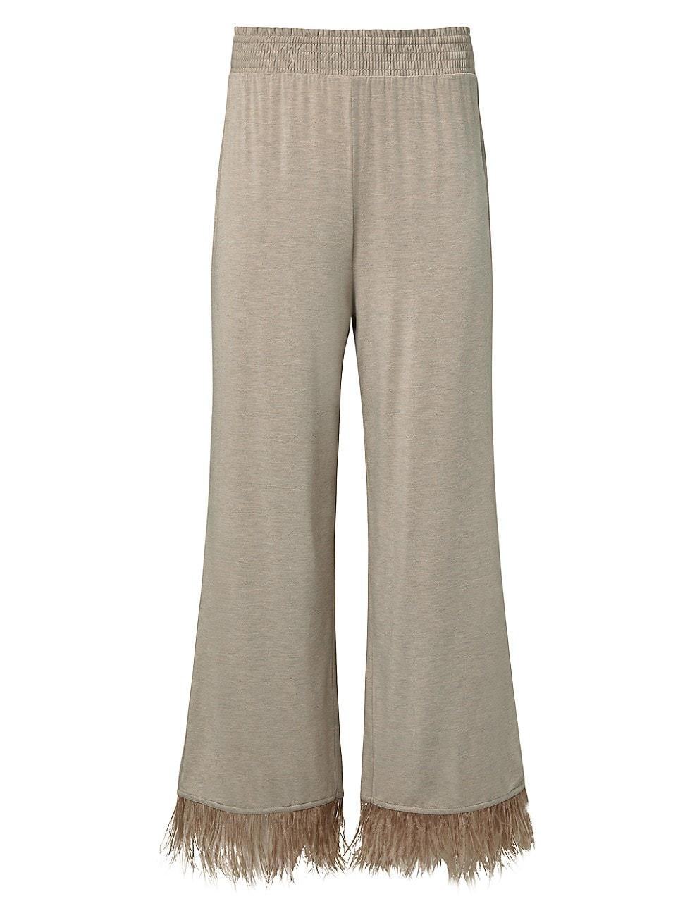 Womens Feather-Trimmed Wide-Leg Pants Product Image