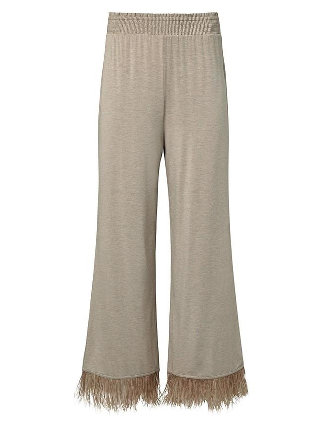 Womens Feather-Trimmed Wide-Leg Pants Product Image