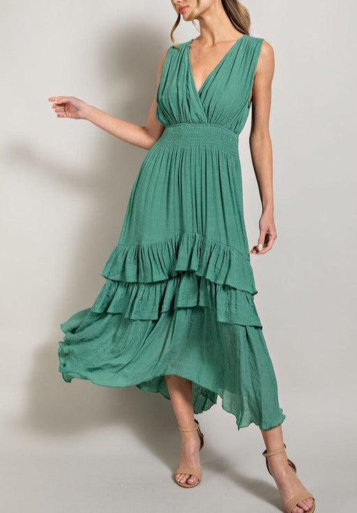 V-Neck Ruffle Maxi Dress Product Image