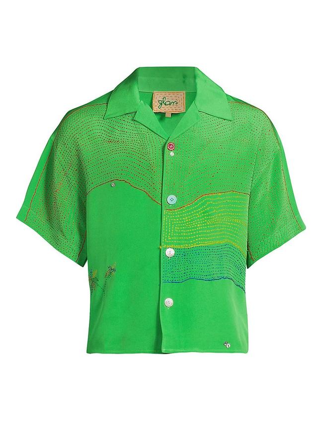 Mens Curve-Embroidered Silk Camp Shirt Product Image