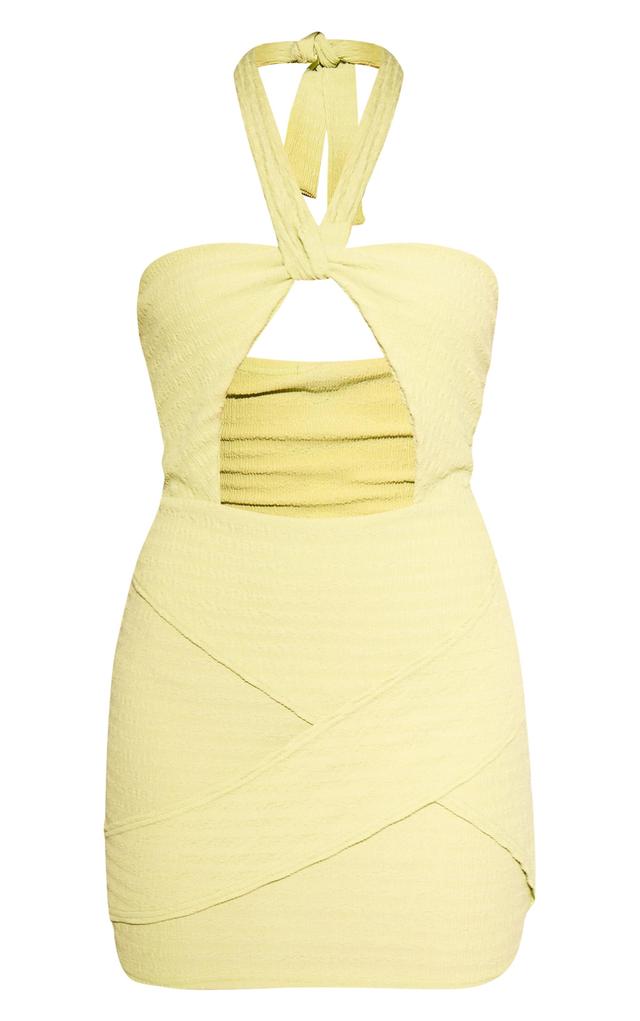 Premium Green Textured Halterneck Cut Out Detail Bodycon Dress Product Image