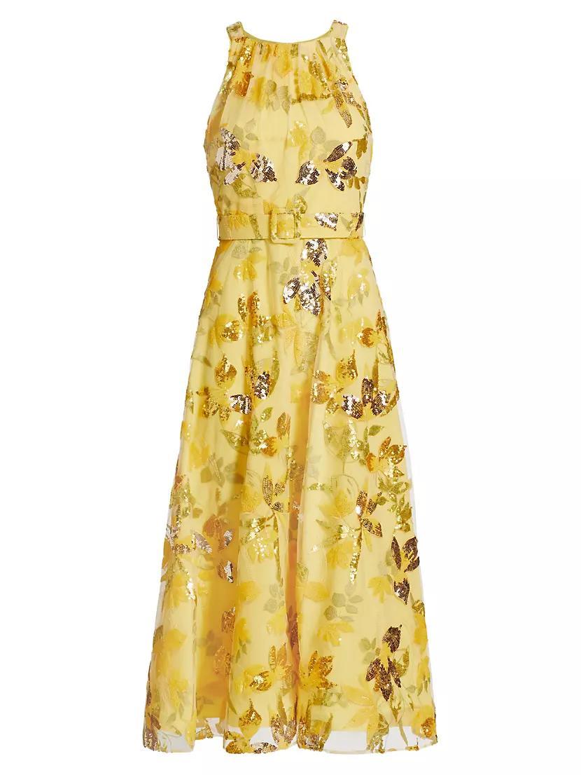 Floral Sequin Belted Cocktail Dress Product Image