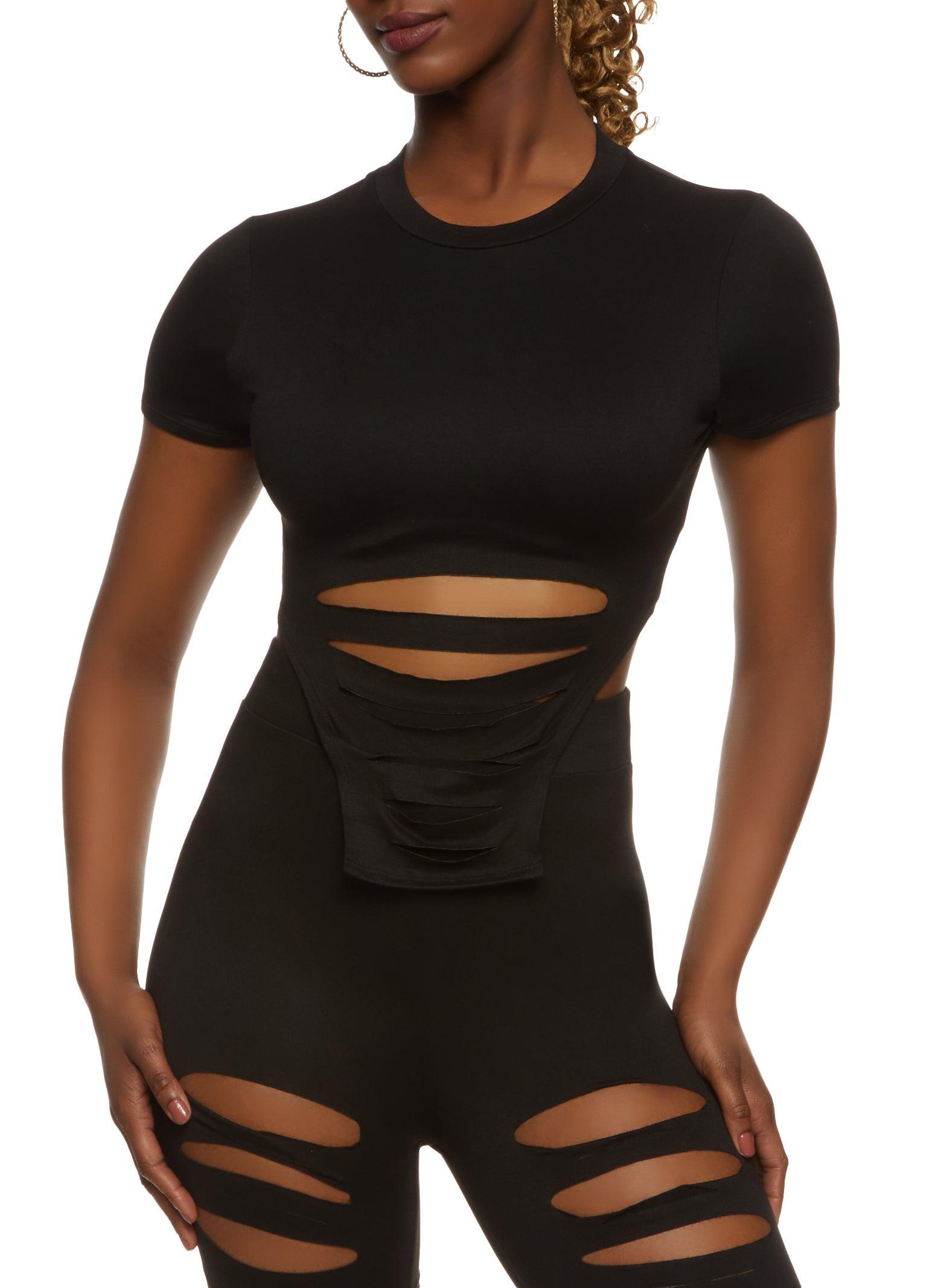 Womens Laser Cut Hanky Hem Crop Top Product Image