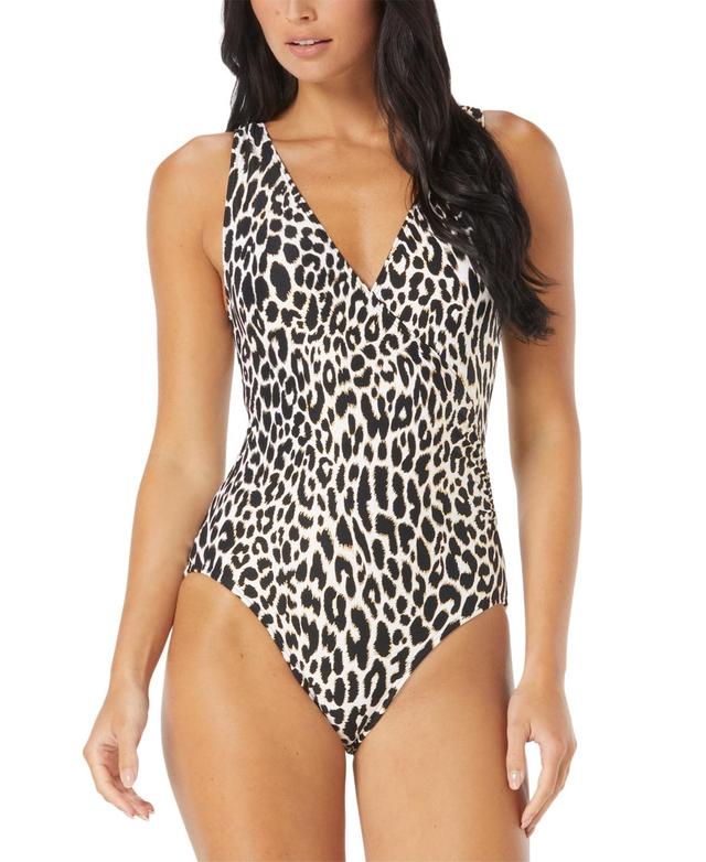 Carmen Marc Valvo Womens Animal-Print Surplice One-Piece Swimsuit Womens Swimsuit Product Image