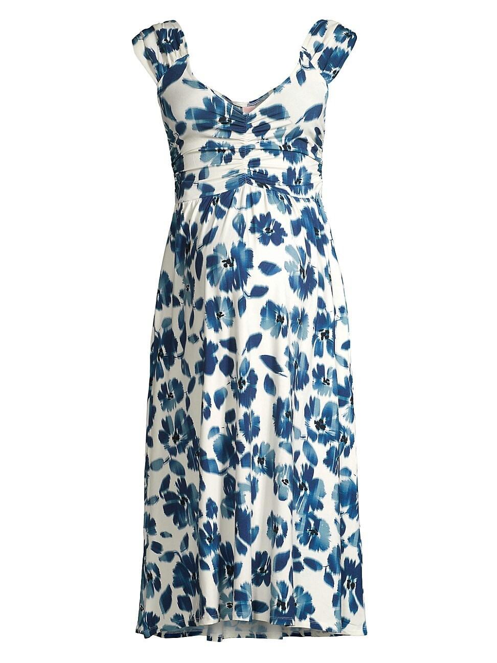 Womens Cheri Floral Ikat-Inspired Maternity Midi-Dress Product Image