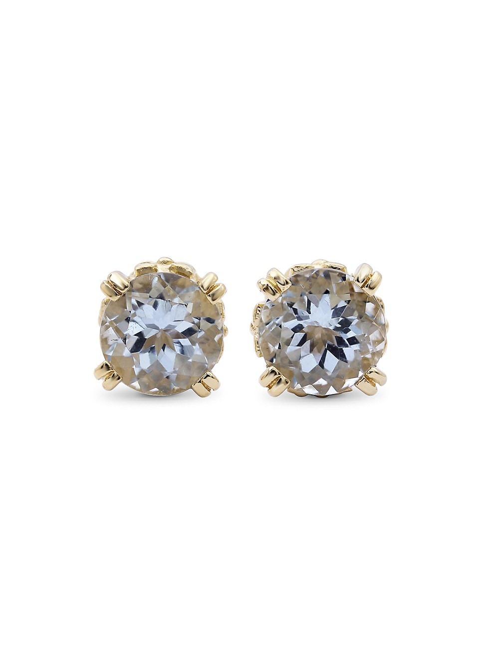 Womens Luxury 18K Gold & Aquamarine Round Stud Earrings Product Image