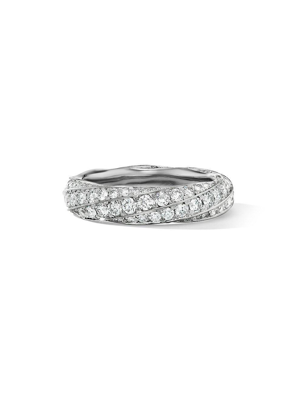 Womens Cable Edge Band Ring In Sterling Silver With Pav Diamonds Product Image