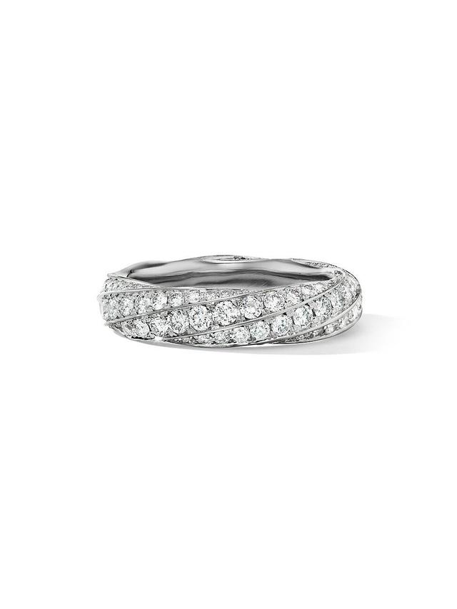 Womens Cable Edge Band Ring In Sterling Silver With Pav Diamonds Product Image