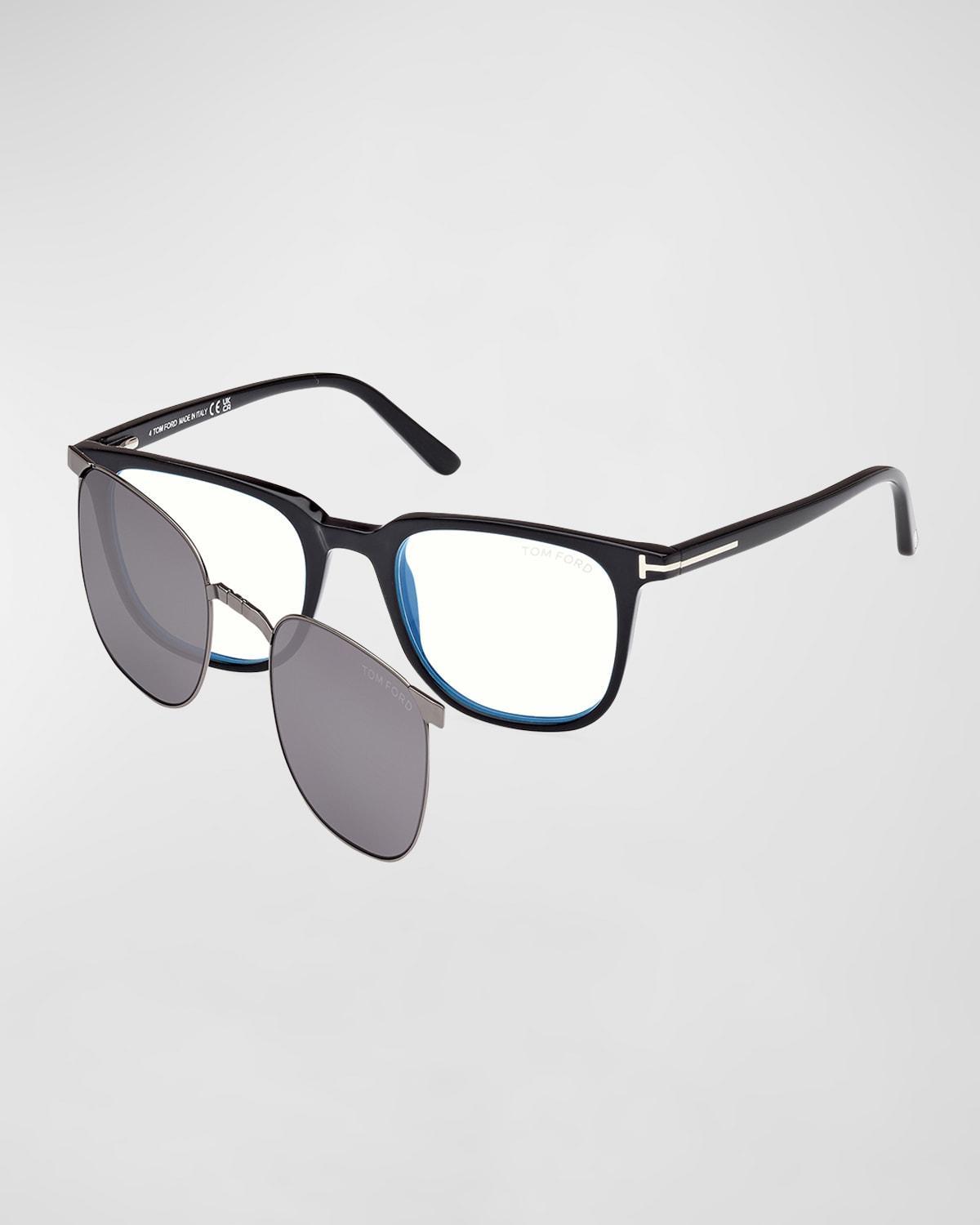 Mens Square Blue Light Blocking Glasses with Clip-On Lenses Product Image