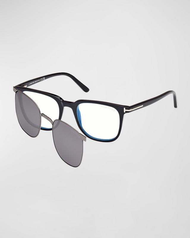 Mens Square Blue Light Blocking Glasses with Clip-On Lenses Product Image