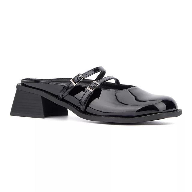 Olivia Miller Aquarius Womens Block Heeled Glossy Mule Sandals Product Image