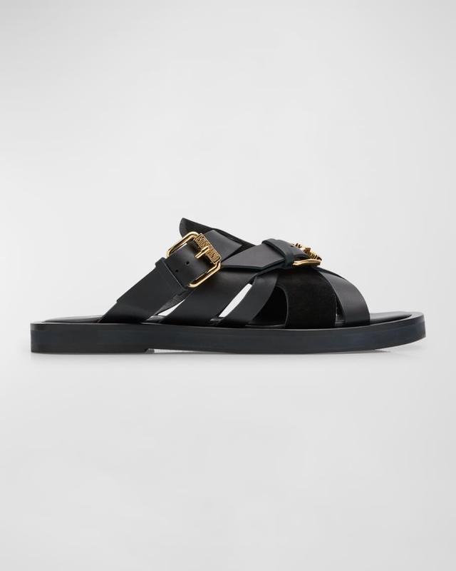 Mens Moschino Logo-Buckle Suede Slides Product Image