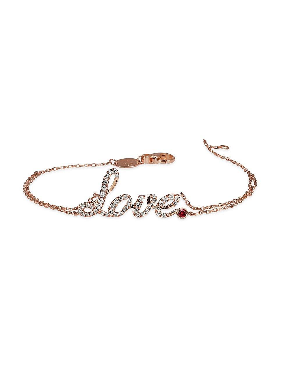 Womens Sentiments 18K Rose Gold, 0.26 TCW Diamond & Ruby Love Bracelet Product Image