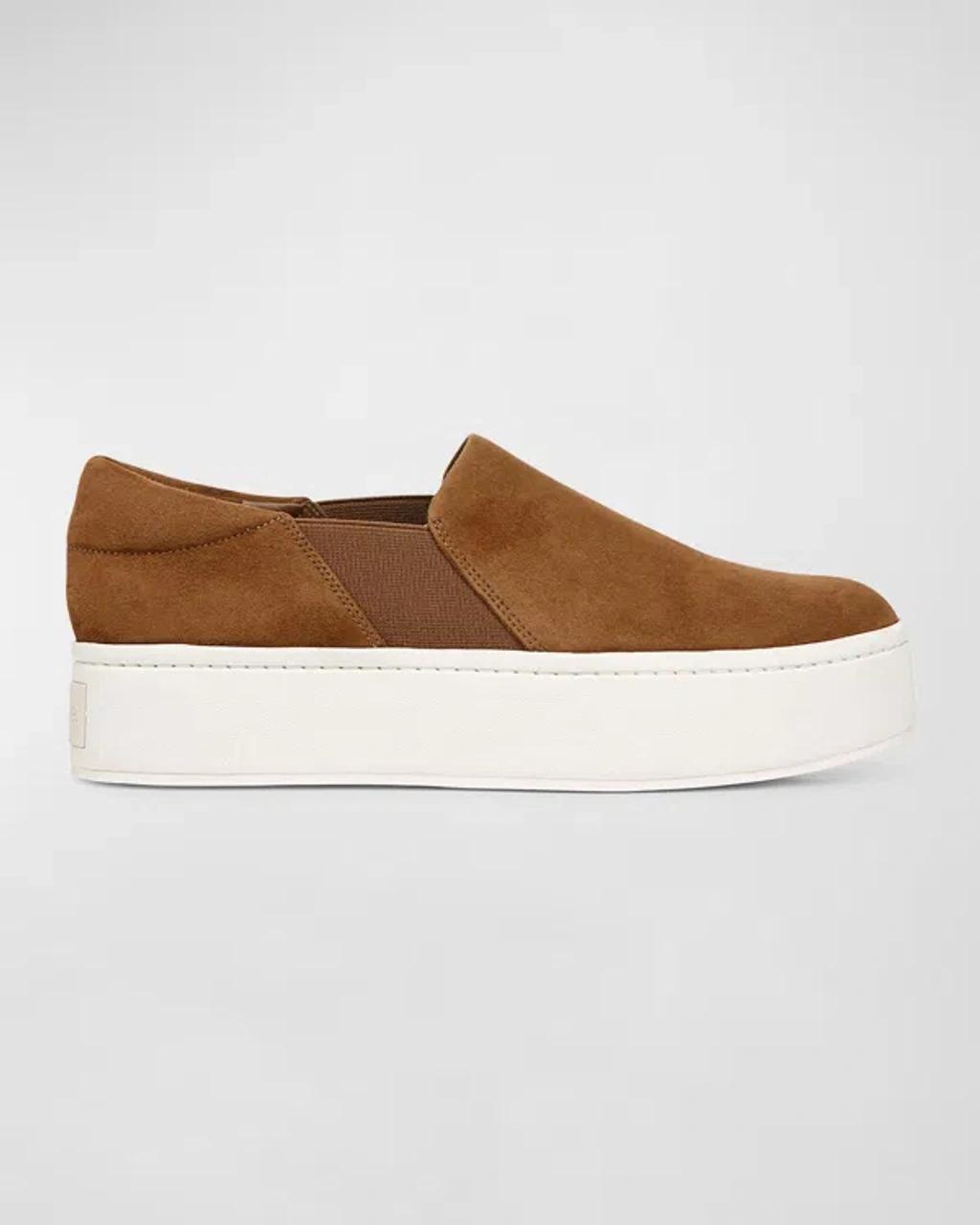 Warren Suede Slip-on Platform Sneakers In Elm Wood Brown Suede Product Image