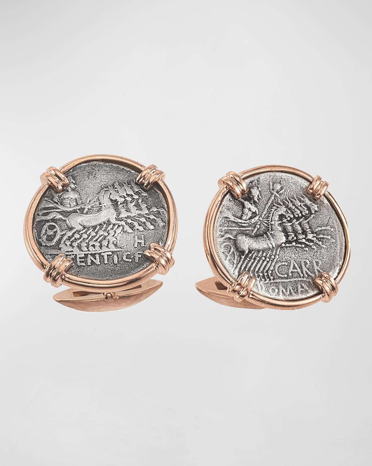 Mens 18K Rose Gold Ancient Jupiter Coin Cufflinks Product Image