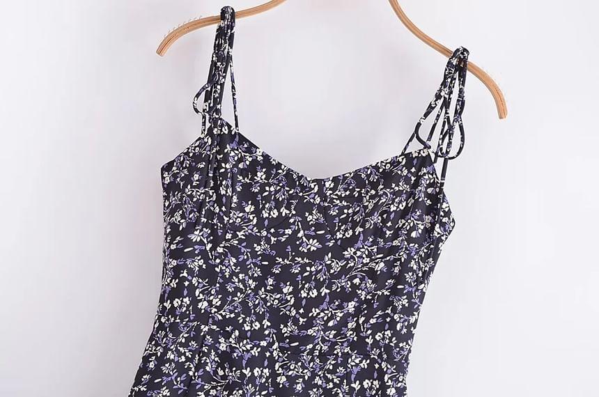 Spaghetti Strap Scoop Neck Floral Midi A-Line Dress Product Image