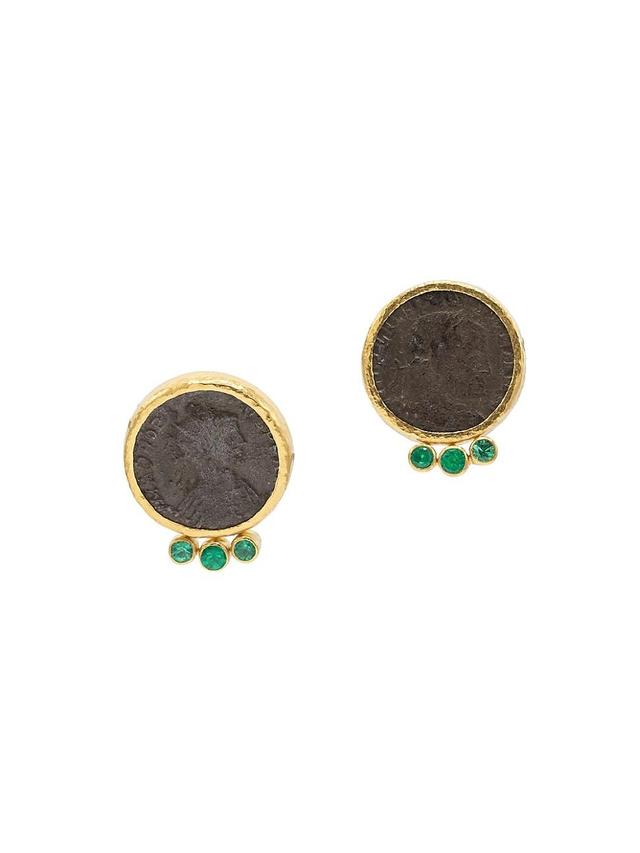 Womens Antiquities 24K Yellow Gold, Roman Coin, & Emerald Drop Earrings Product Image