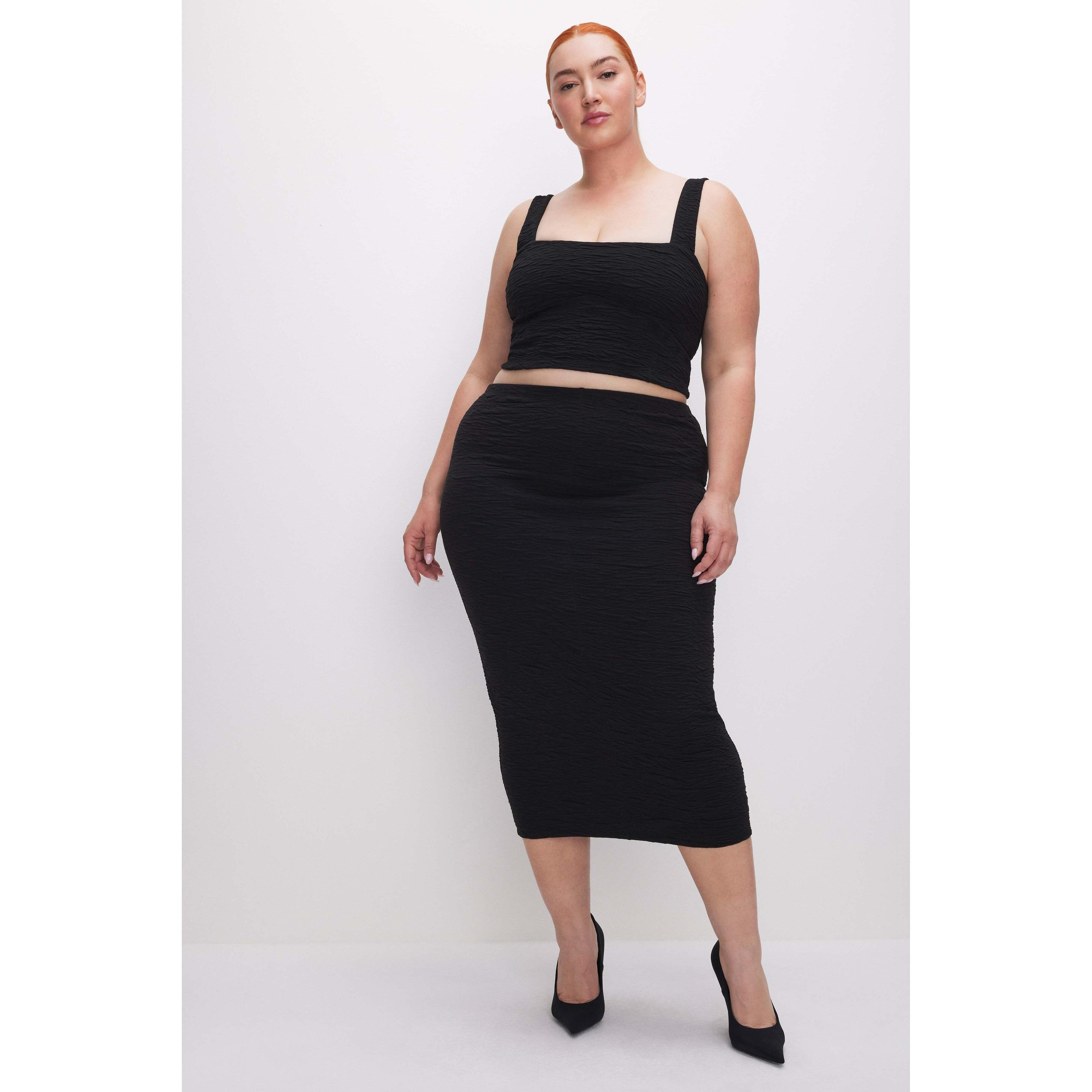 Womens Scrunchie Midi Skirt | Black, Size Large | Good American by Khlo Kardashian product image