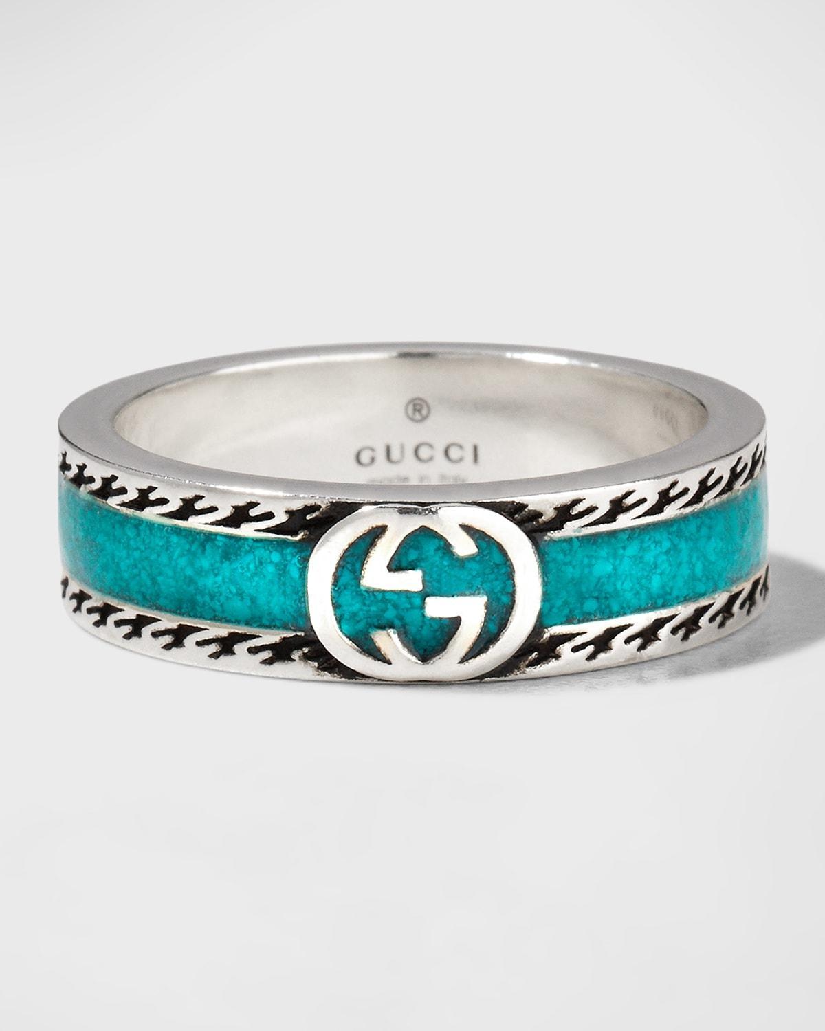 Mens Unisex Interlocking G Sterling Silver Enamel Ring Product Image