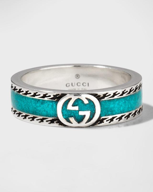 Mens Interlocking G Sterling Silver Enamel Ring Product Image