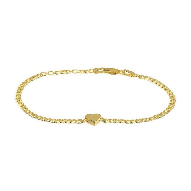 14k Gold Adjustable Heart Charm Bracelet, Womens Yellow Product Image