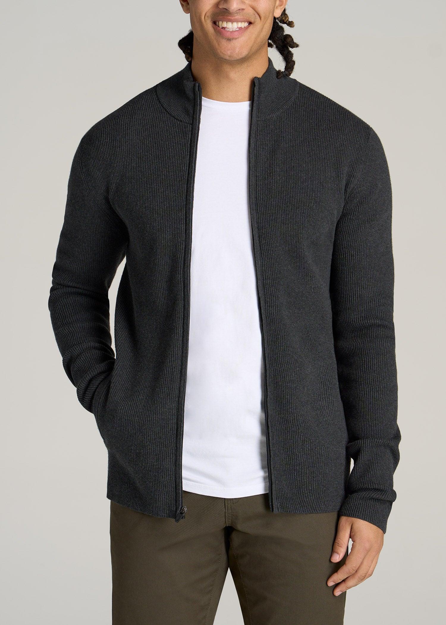 Men's Tall Full Zip Sweater in Charcoal Mix Male Product Image