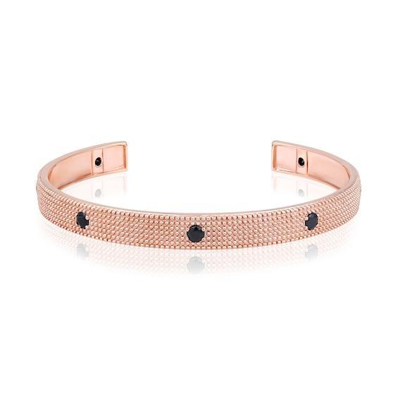 Men's 1 CT. T.w. Black Diamond Station Beaded Cuff in Sterling Silver with 14K Rose Gold Plate - 8.0" Product Image