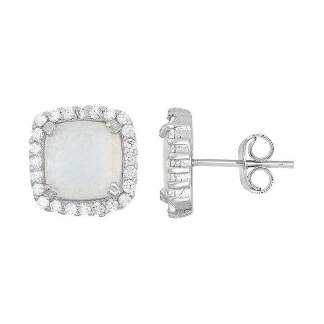 Lab-Created Opal & Cubic Zirconia Sterling Silver Square Halo Stud Earrings, Womens, White Product Image