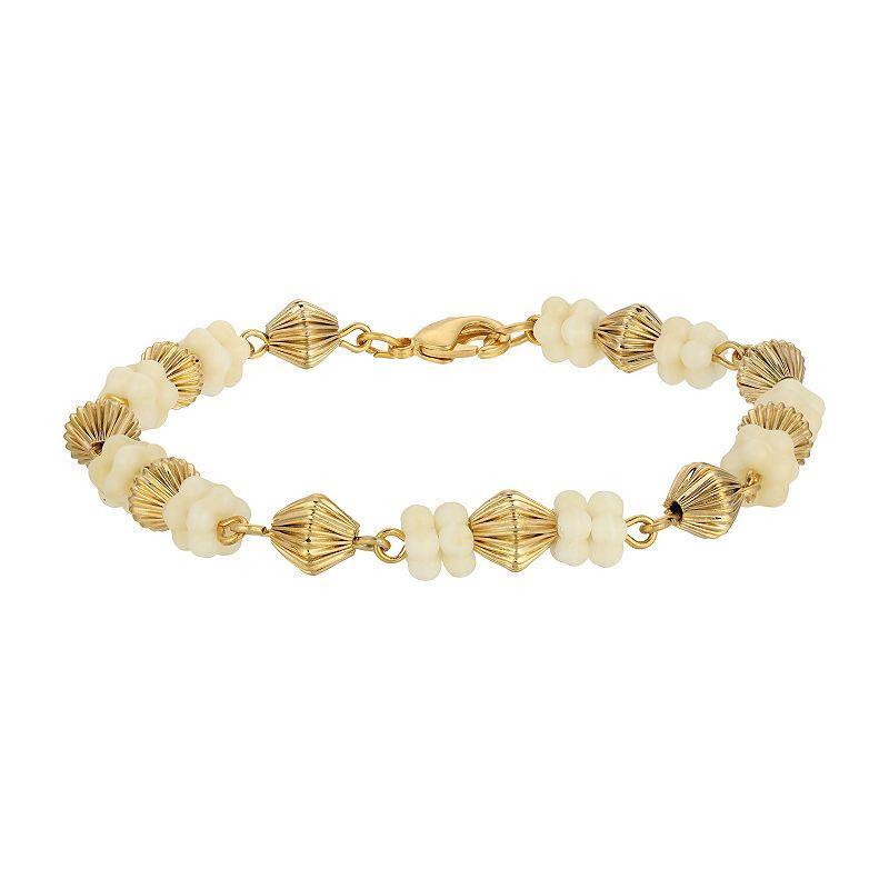 1928 14k Gold Dipped Flower Bead Bracelet, Womens, Blue Product Image