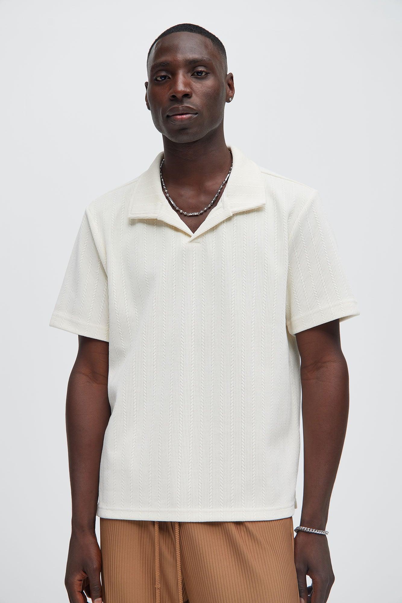 Cefalo Sweater Textured Johnny Collar Shirt - Cream Product Image