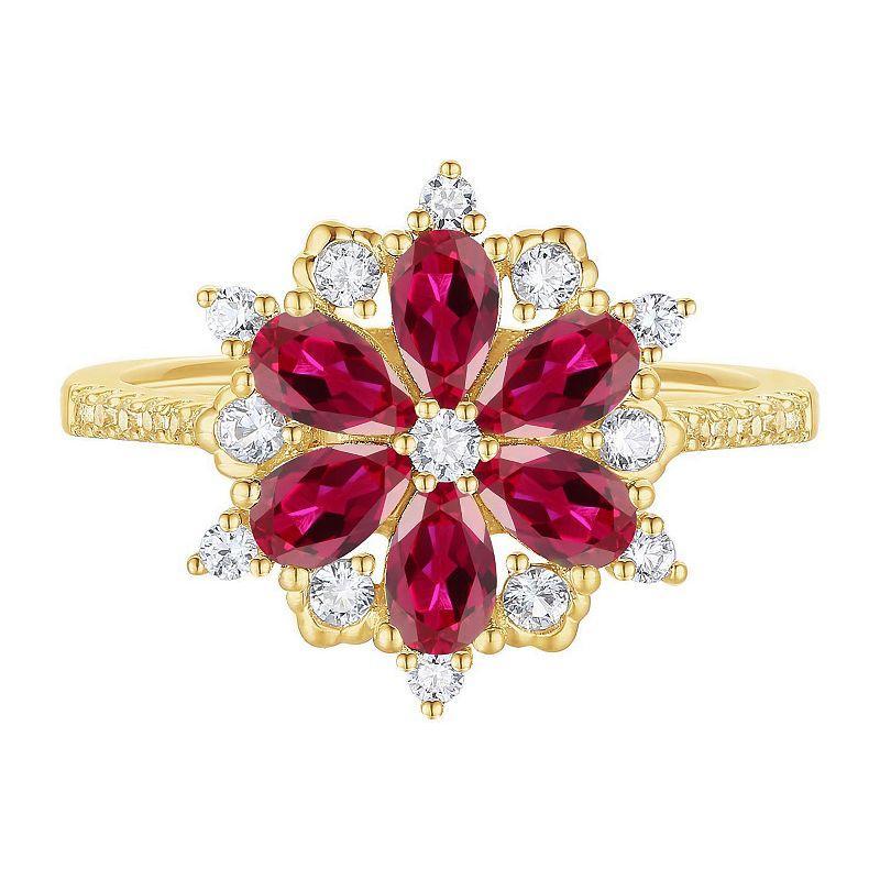 14k Gold Over Silver Lab-Created Ruby & White Sapphire Ring, Womens Gold Tone Product Image