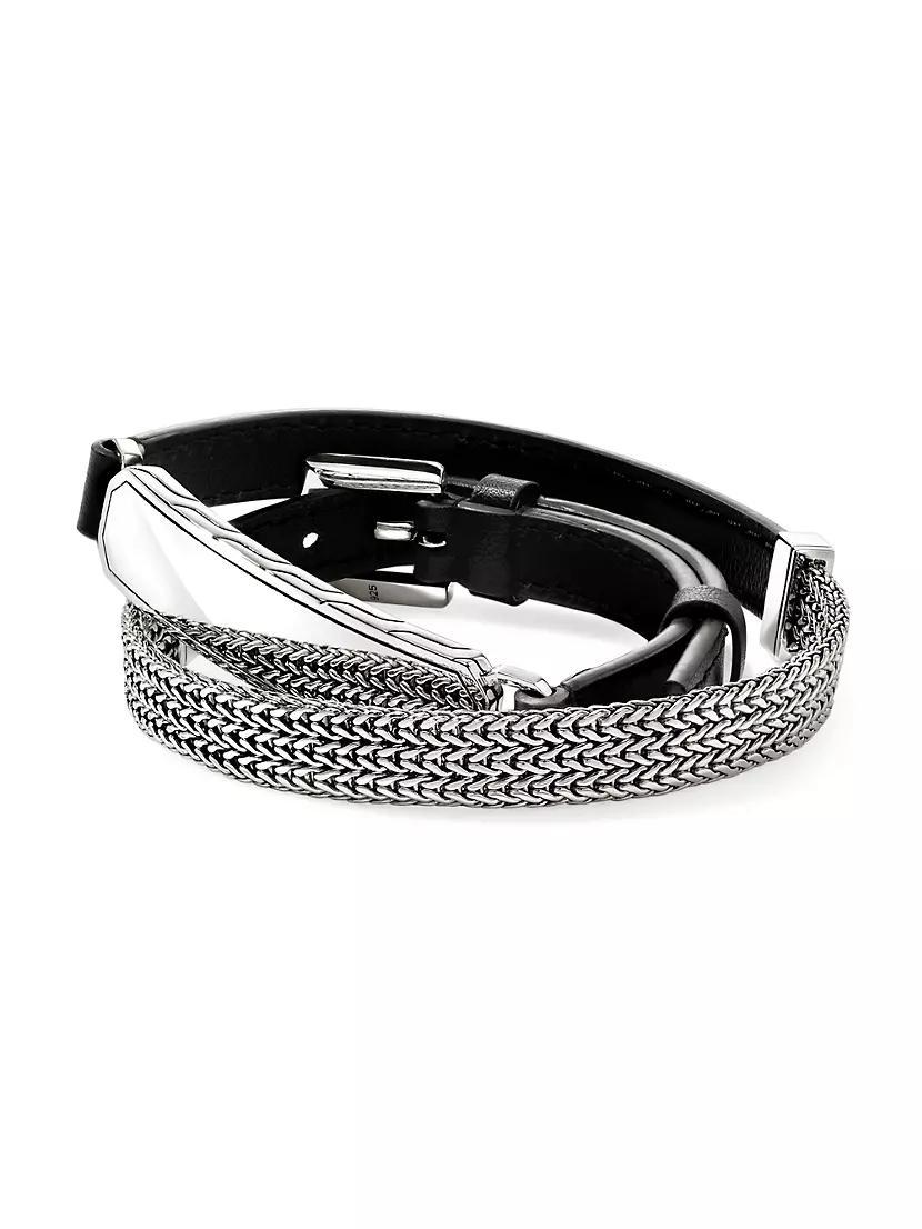 ID Sterling Silver & Leather Wrap Bracelet Product Image