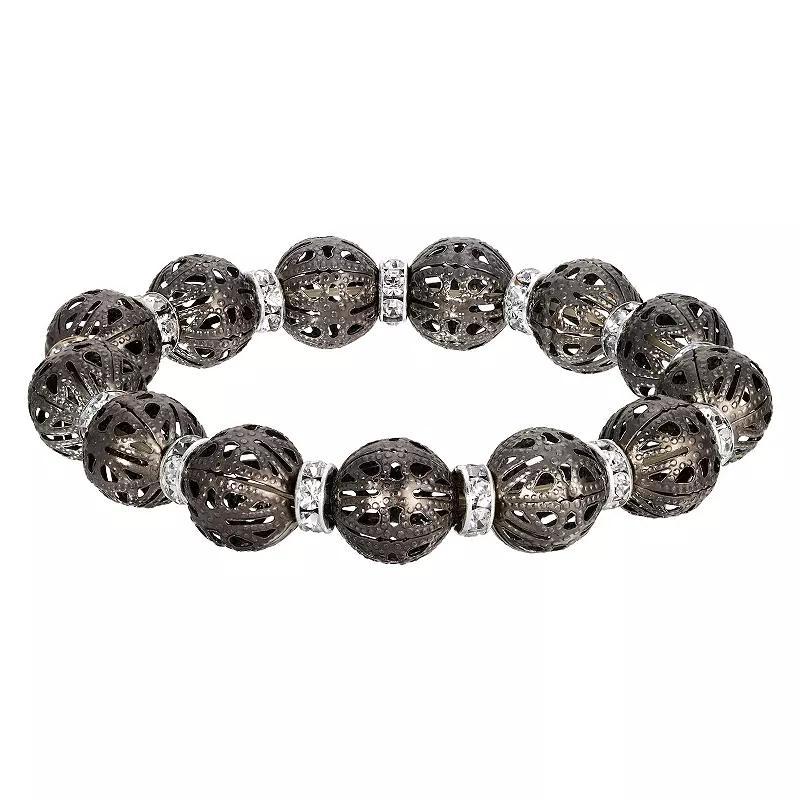 1928 Filigree Bead Crystal Rondelle Stretch Bracelet, Womens, Black Product Image