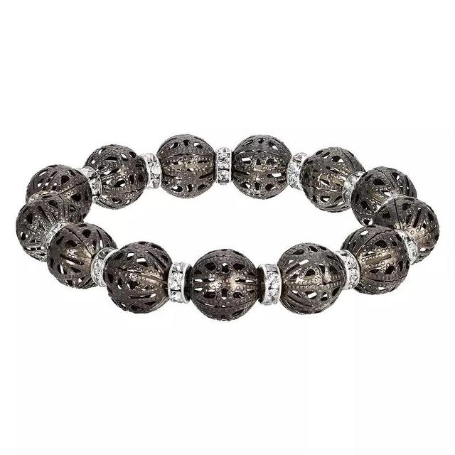 1928 Filigree Bead Crystal Rondelle Stretch Bracelet, Womens, Black Product Image