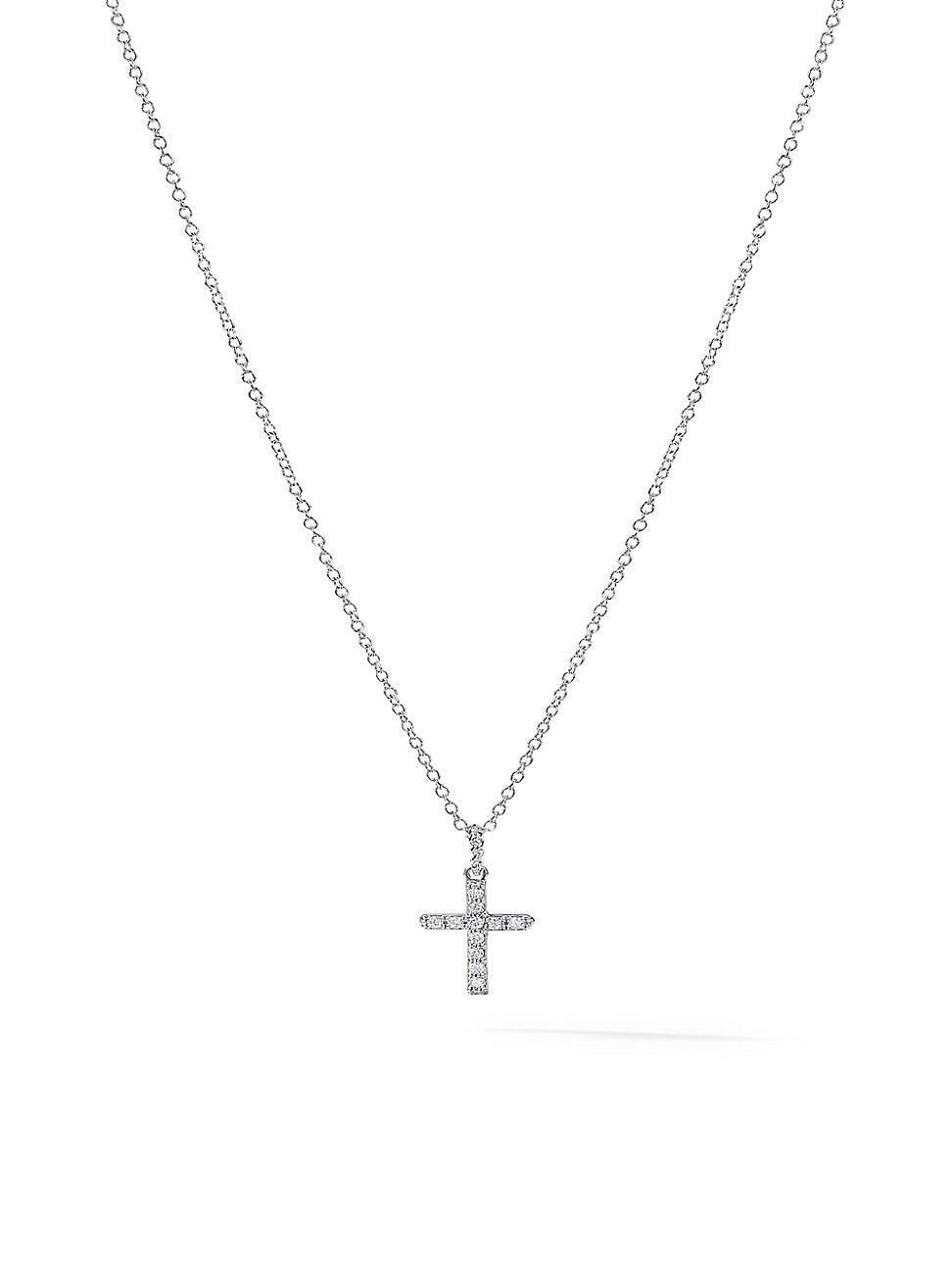 Womens White Gold Cable Collectibles Diamond Cross Pendant Necklace Product Image