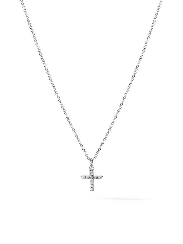 Womens White Gold Cable Collectibles Diamond Cross Pendant Necklace Product Image