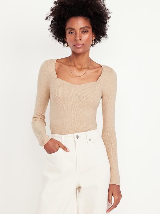 Long-Sleeve Ribbed Sweater Product Image