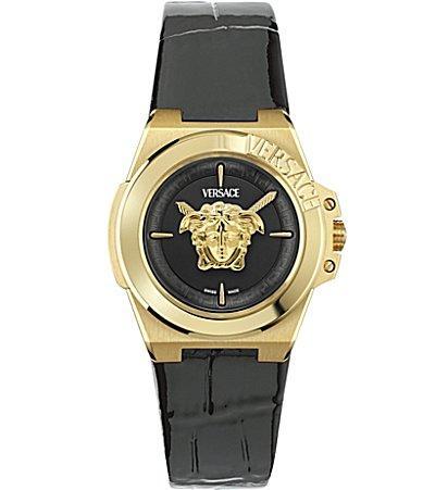 Versace Womens Hera Analog Black Leather Strap Watch Product Image