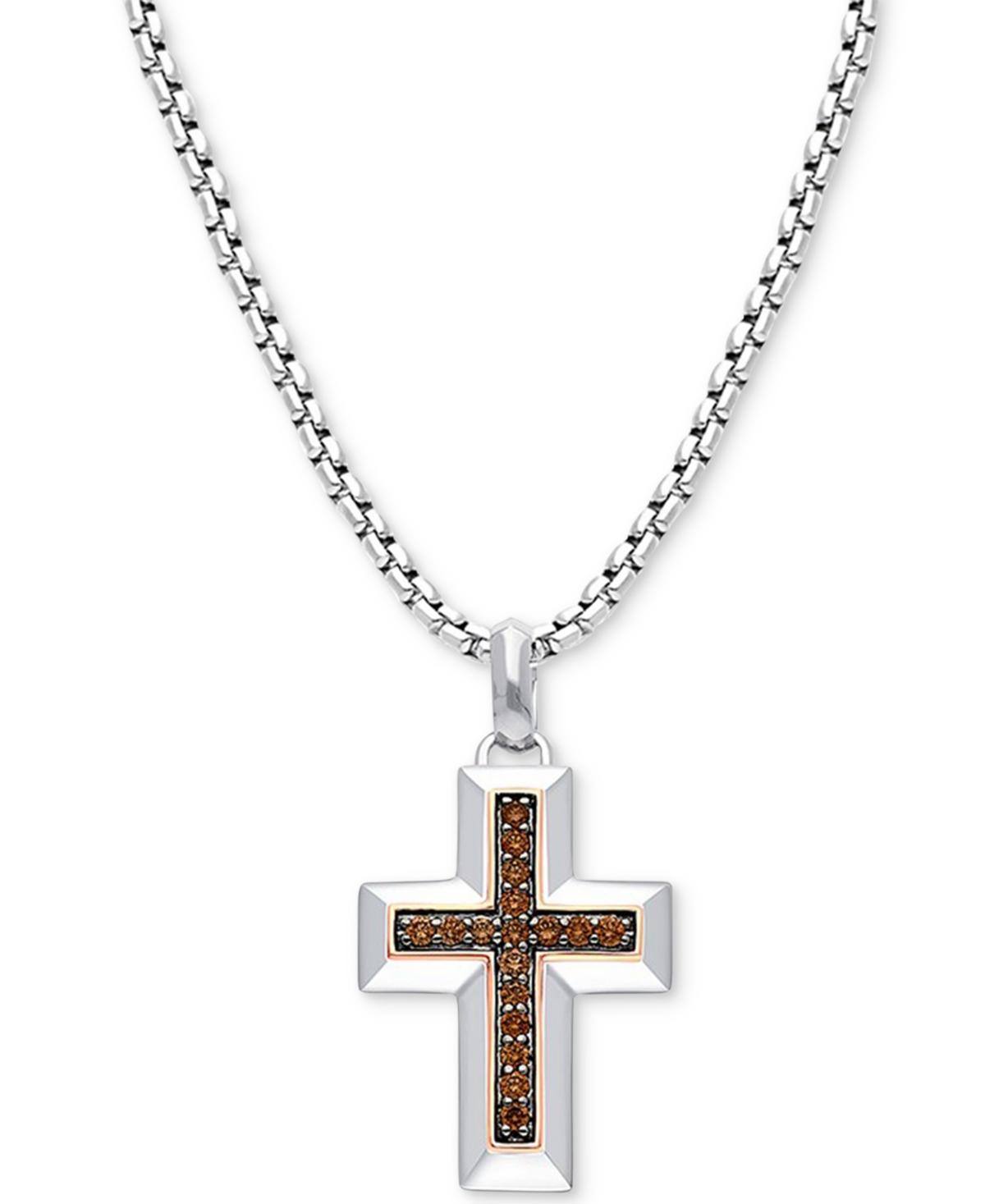 Le Vian Chocolatier Mens Chocolate Diamond Cross 22 Pendant Necklace (1/3 ct. t.w.) in Sterling Silver & 14k Rose Gold-Plate Product Image